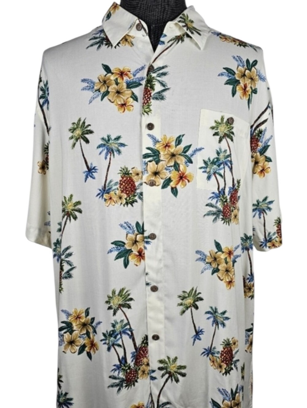 Burma Bibas Men's Pineapple Palm Tree Hawaiian Short Sleeve Button Down Size XXL